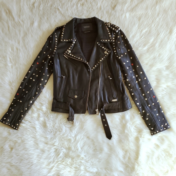 Scotch & Soda Maison Scotch Troublemaker Black Studded Leather Jacket XS - Picture 3 of 16